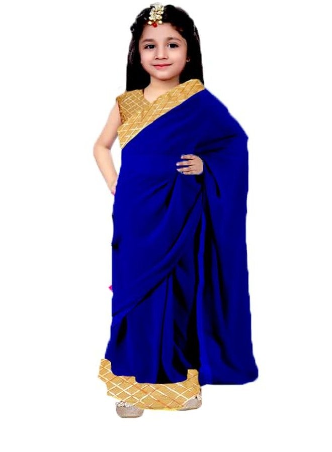 HIBA CREATIONS Baby girl lehenga saree with jaipuri lace blouse Blue color 6-12 M - Image 1