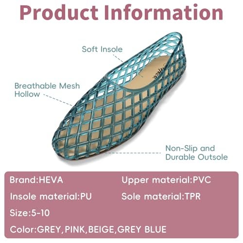 HEVA Women's Jelly Mesh Flats Breathable Clear Hollow Shoes Summer Beach Jellies Ballet Sandals(6 M US Grey Blue) - Image 2