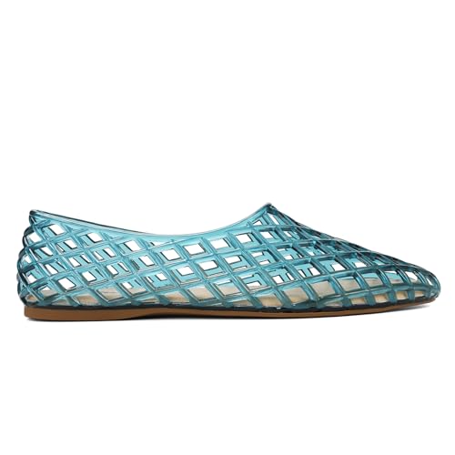 HEVA Women's Jelly Mesh Flats Breathable Clear Hollow Shoes Summer Beach Jellies Ballet Sandals(6 M US Grey Blue) - Image 3