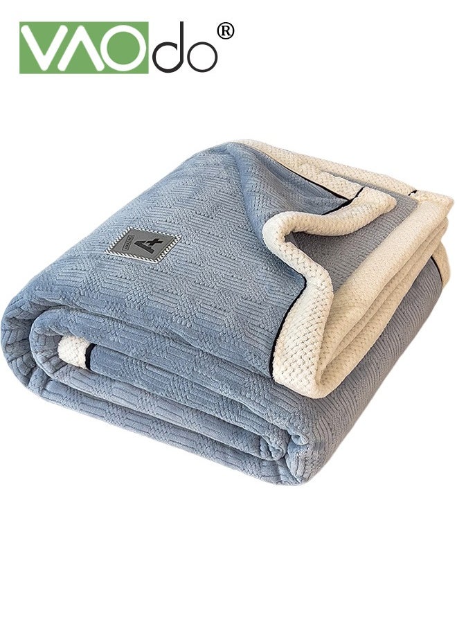 VAOdo Knitting Blanket Soft Breathable Simple Double-faced Flannel Knit Fuzzy Plush Microfiber Blankets for Sofa Bed Office 180*200CM  - Image 1