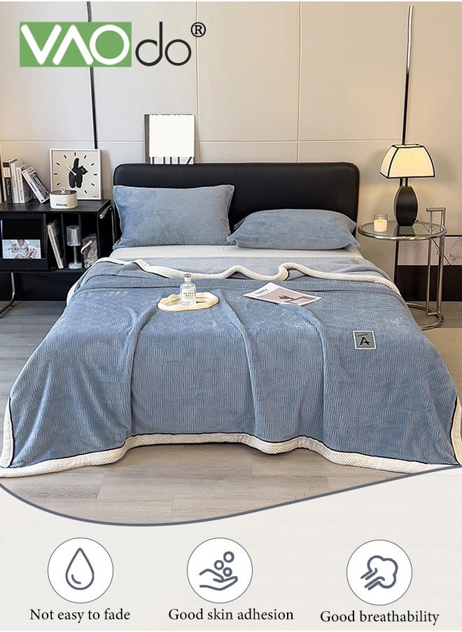 VAOdo Knitting Blanket Soft Breathable Simple Double-faced Flannel Knit Fuzzy Plush Microfiber Blankets for Sofa Bed Office 180*200CM  - Image 2