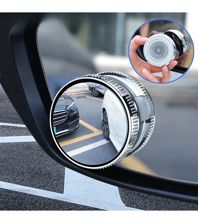 Car Rearview Sucker Mirror 360 Blind Spot Mirror Adjustable Round Frame Wide Angle Auxiliary Convex Mirror Silvery Border - Image 1