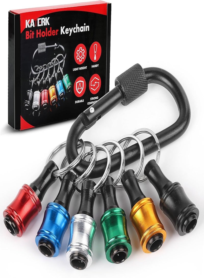 Katerk 1/4inch Hex Shank Aluminum Alloy Screwdriver Bits Holder Extension Bar Drill Screw Adapter Change Keychain Portable（6PC color with black carabiner） - Image 1