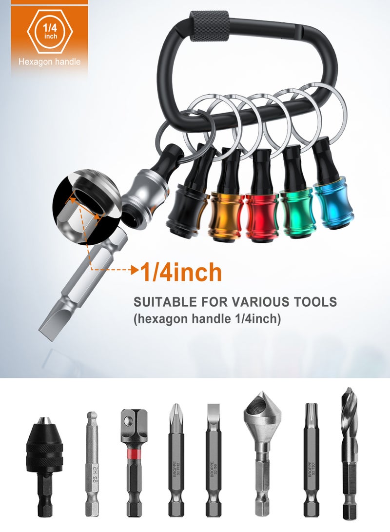 Katerk 1/4inch Hex Shank Aluminum Alloy Screwdriver Bits Holder Extension Bar Drill Screw Adapter Change Keychain Portable（6PC color with black carabiner） - Image 3