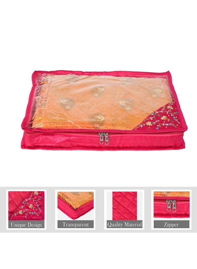 Kuber Industries Kuber Industries Saree Cover | Side Embroidery-Design Clothes Storage Bag | Suit Packing Cover | Wardrobe Cloth Storage Organiser with Zip | 3 Inch | Pack of 3 | Pink  - Image 4