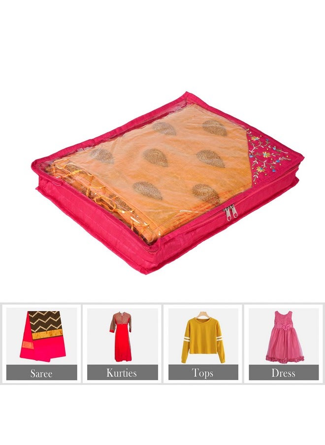 Kuber Industries Kuber Industries Saree Cover | Side Embroidery-Design Clothes Storage Bag | Suit Packing Cover | Wardrobe Cloth Storage Organiser with Zip | 3 Inch | Pack of 3 | Pink  - Image 5