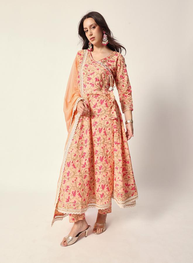 ISHIN Women's Peach Cotton Textured Tunic Full Palazzo Regular Fit Kurta Set - Image 5
