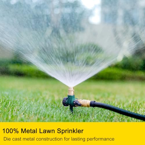 FANHAO 2 Pack Metal Lawn Sprinkler for Yard, Automatic Garden Water Sprinkler on Spike Base, Adjustable Brass Sprinkler Nozzle 360 Degree Large Area Coverage for Lawn Grass Patio Garden Irrigation - Image 2