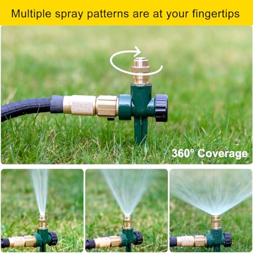 FANHAO 2 Pack Metal Lawn Sprinkler for Yard, Automatic Garden Water Sprinkler on Spike Base, Adjustable Brass Sprinkler Nozzle 360 Degree Large Area Coverage for Lawn Grass Patio Garden Irrigation - Image 3