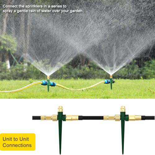 FANHAO 2 Pack Metal Lawn Sprinkler for Yard, Automatic Garden Water Sprinkler on Spike Base, Adjustable Brass Sprinkler Nozzle 360 Degree Large Area Coverage for Lawn Grass Patio Garden Irrigation - Image 5