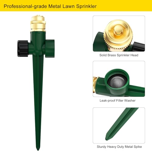 FANHAO 2 Pack Metal Lawn Sprinkler for Yard, Automatic Garden Water Sprinkler on Spike Base, Adjustable Brass Sprinkler Nozzle 360 Degree Large Area Coverage for Lawn Grass Patio Garden Irrigation - Image 4
