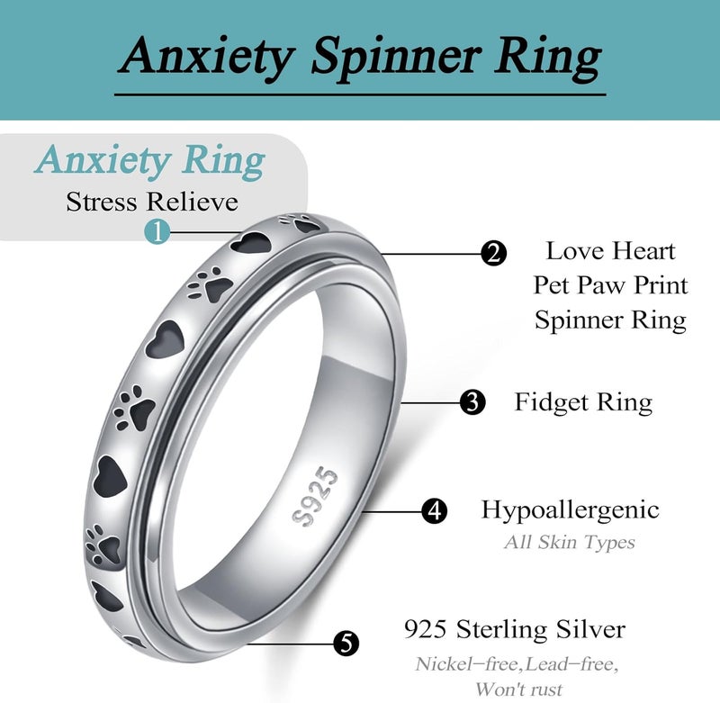 Ladytree Anxiety Relieve Spinner Rings Sterling Silver Worry Stress Relieving Boredom ADHD Autism Ring for Women Men - Image 4