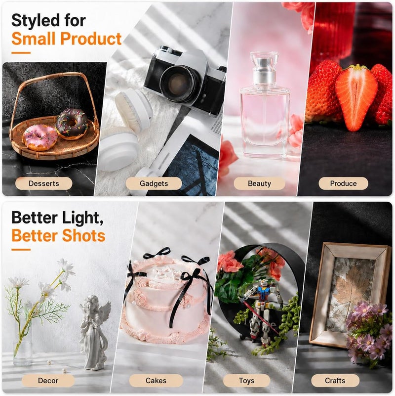 BYSTONE 10Pcs 20Patterns Small Product Photography Backdrops Kit Photo Background Food Photography Backdrop Board with Shadow Props and Carrying Bag (16.5X11.7inch) - Image 3