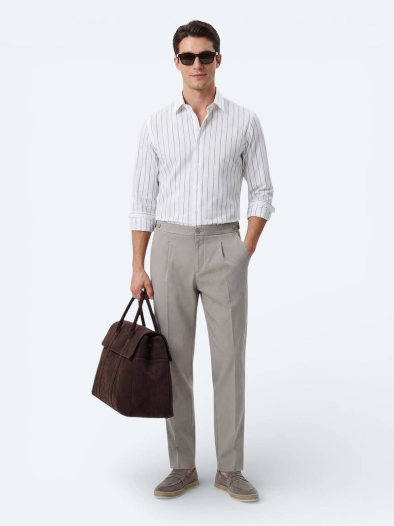Kip White Striped Regular Fit Long Weaving Casual Cotton Blended Shirt - Image 4