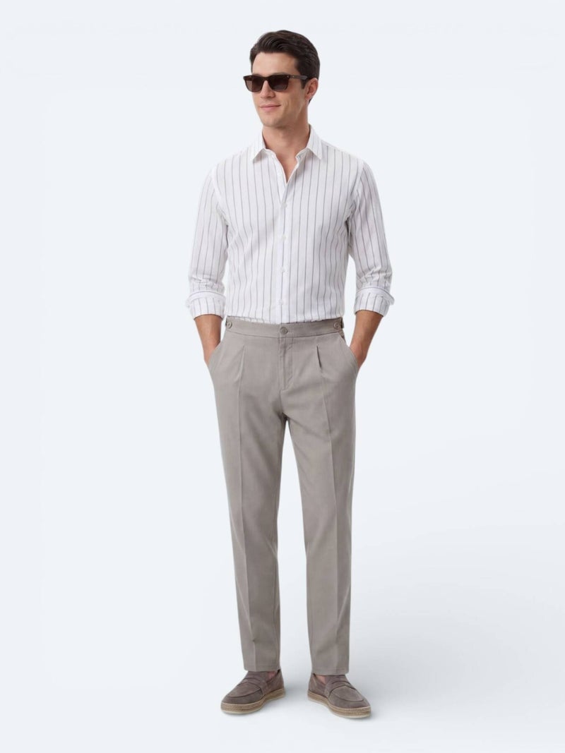 Kip White Striped Regular Fit Long Weaving Casual Cotton Blended Shirt - Image 4