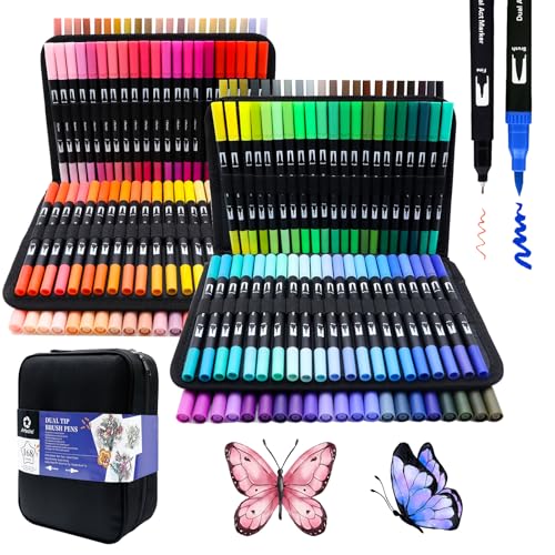Artecho 168 Colors Markers for Adult Coloring Books Dual Tip Markers for School Fine and Brush Tip for Adults Coloring Books Calligraphy Drawing Sketching - Image 1