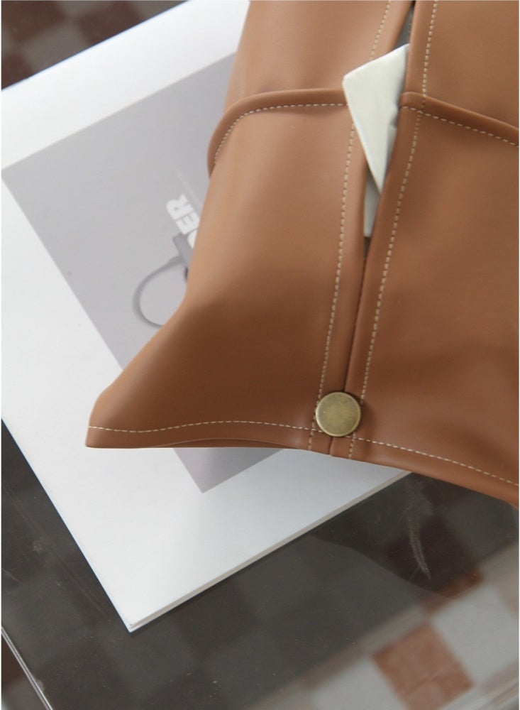 2 pieces Leather Car Mounted Tissue Box Holder Multifunctional for Home Decorations for Living Room Bedroom and Office Refillable Tissue Box Cover Car Tissue Holder Multi-scenario use Universal Hanging Tissue Home Creative Dining Table Napkin Paper Storage Bag Solid color(Brown) - Image 2