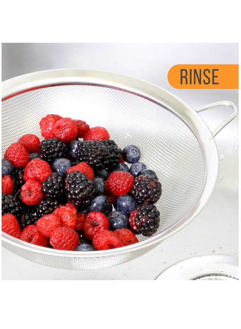 Excefore طقم مصفاة مغرفة من الفولاذ المقاوم للصدأ من 3 قطع جودة ممتازة شبكة قطنية فائقة الدقة مصافي مخروطية من الفولاذ المقاوم للصدأ لنخل وتصريف وتصريف وشطف الخضروات والمعكرونة والشاي - Image 4