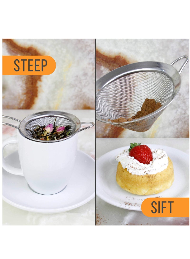 Excefore طقم مصفاة مغرفة من الفولاذ المقاوم للصدأ من 3 قطع جودة ممتازة شبكة قطنية فائقة الدقة مصافي مخروطية من الفولاذ المقاوم للصدأ لنخل وتصريف وتصريف وشطف الخضروات والمعكرونة والشاي - Image 3