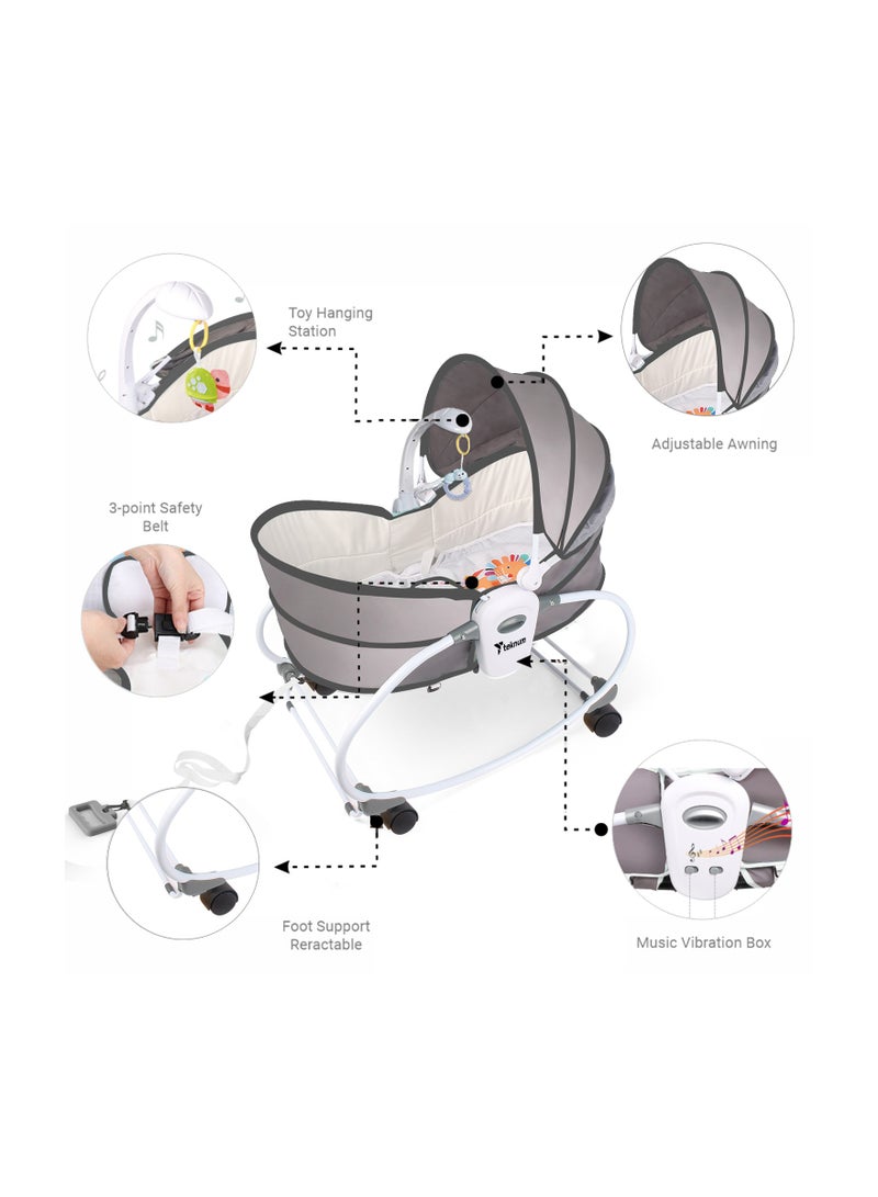 TEKNUM 6 - In - 1 Cozy Rocker Bassinet With Wheels, Awning And Mosquito Net - Grey  - Image 5