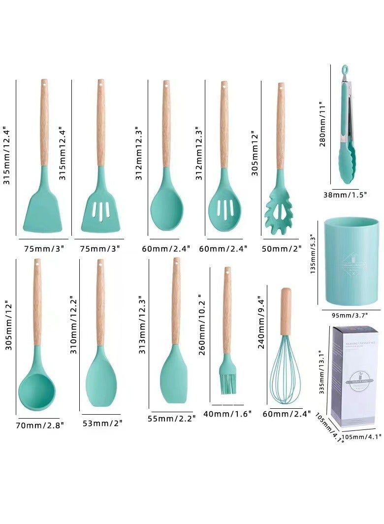 AROAQ Silicone Kitchen Utensils Set With Wooden Handle And Storage Bucket, Heat Resistant Silicone Kitchen Spatulas Set, Red 12pc  - Image 4