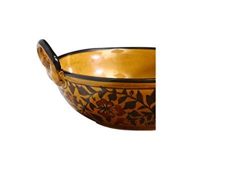 Caffeine Ceramic Handmade Stoneware Brown sehra Serving kadhai (Set of 3 Microwave & Dishwasher Safe) - Image 3