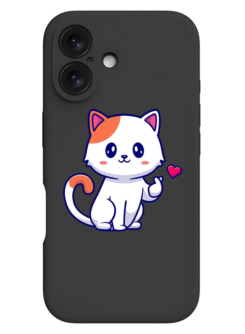 Theodor Protective Slim Fit Case Liquid Silicone Cover with Full Body Protection Anti-Scratch Shockproof Case For Apple iPhone 17 (Black) Cat love - Image 1