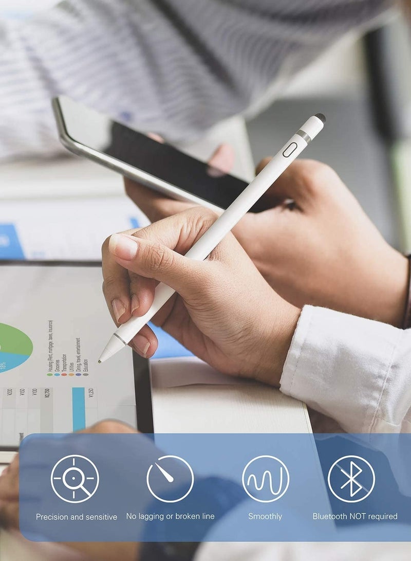 ELTRAZONE Active Stylus Pen White/Black 1.45mm fine Tip for iPad Apple iPhone Samsung Tablets, on iOS and Android Capacitive Touchscreen, Take-Note Hand-Written Draw no lags Skipping,Rechargeable, - Image 2