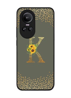 Rugged Black Edge case for Oppo Reno10 / Oppo Reno10 Pro Case Cover - Custom Monogram Initial Letter Mandala Floral Pattern Alphabet - K (Olive Green)