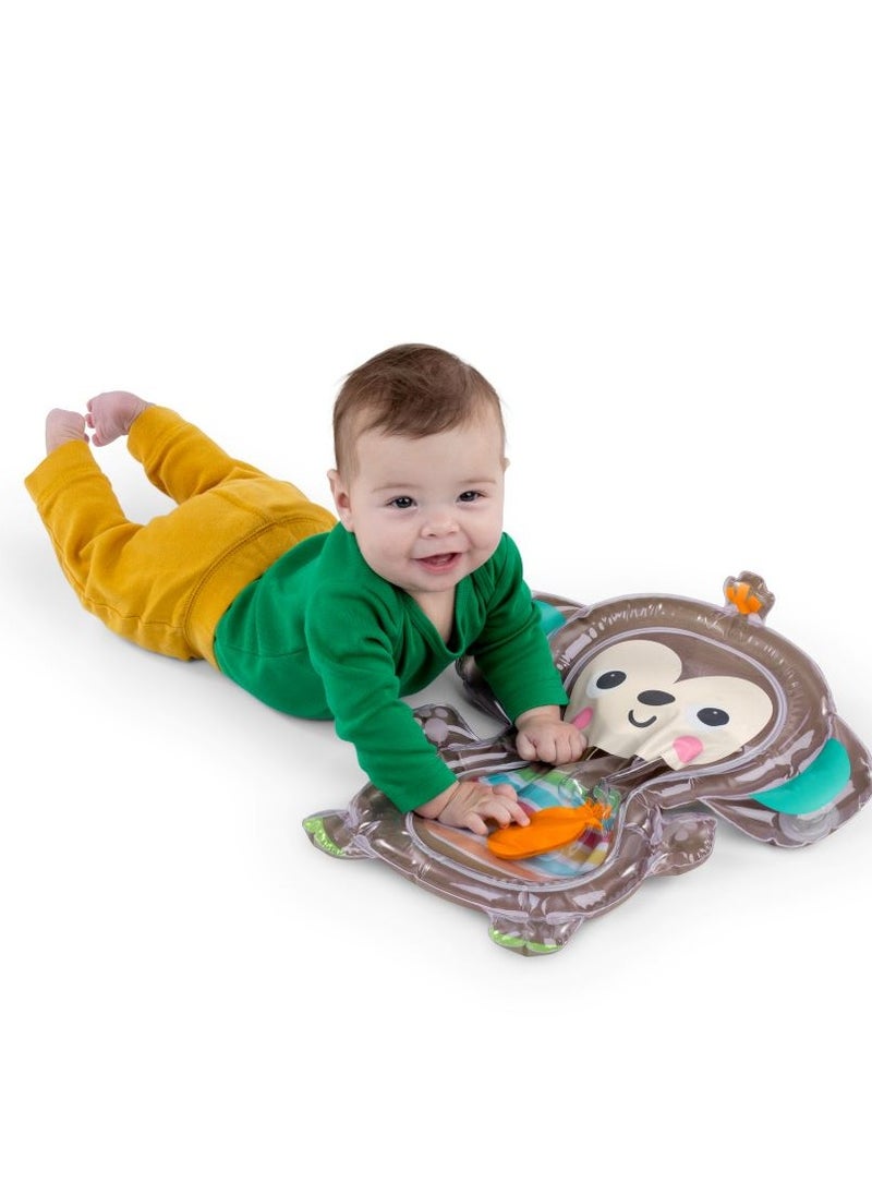 Bright Starts - Hungry Monkey Tummy Time Water Mat, Sensory Play with Floating Fruit & Cause & Effect, Compact & Portable for Newborns+ - Image 1