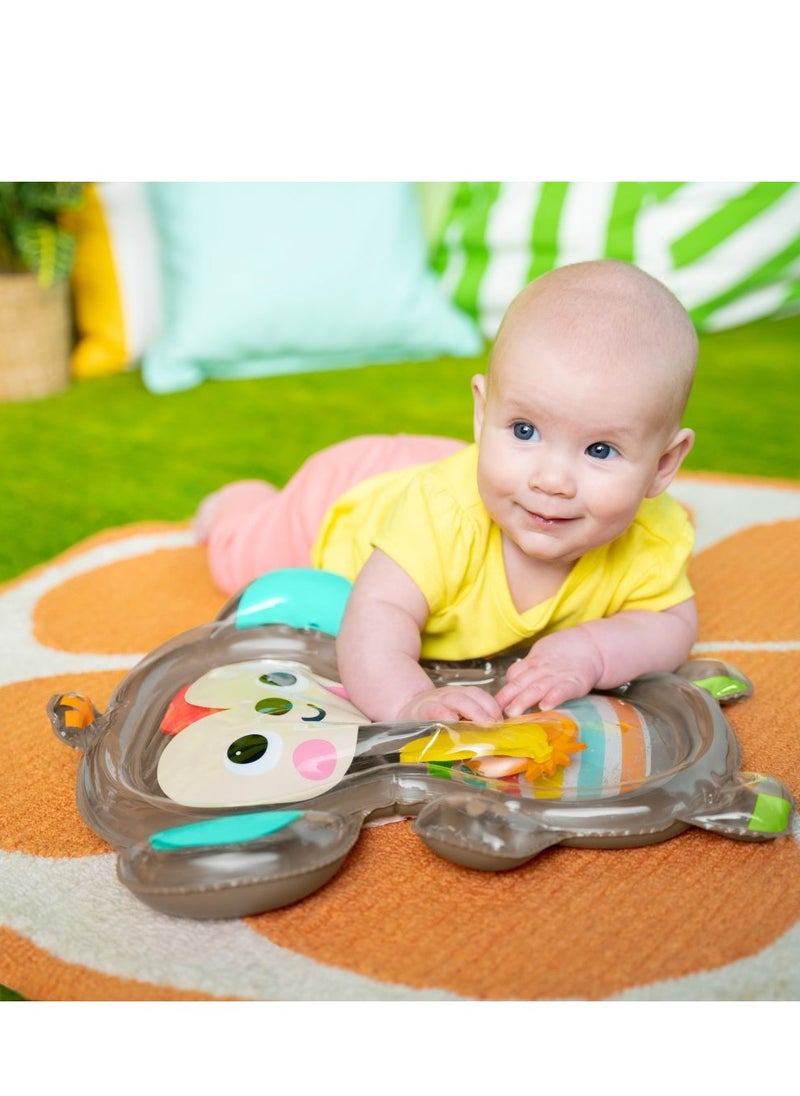 Bright Starts - Hungry Monkey Tummy Time Water Mat, Sensory Play with Floating Fruit & Cause & Effect, Compact & Portable for Newborns+ - Image 1