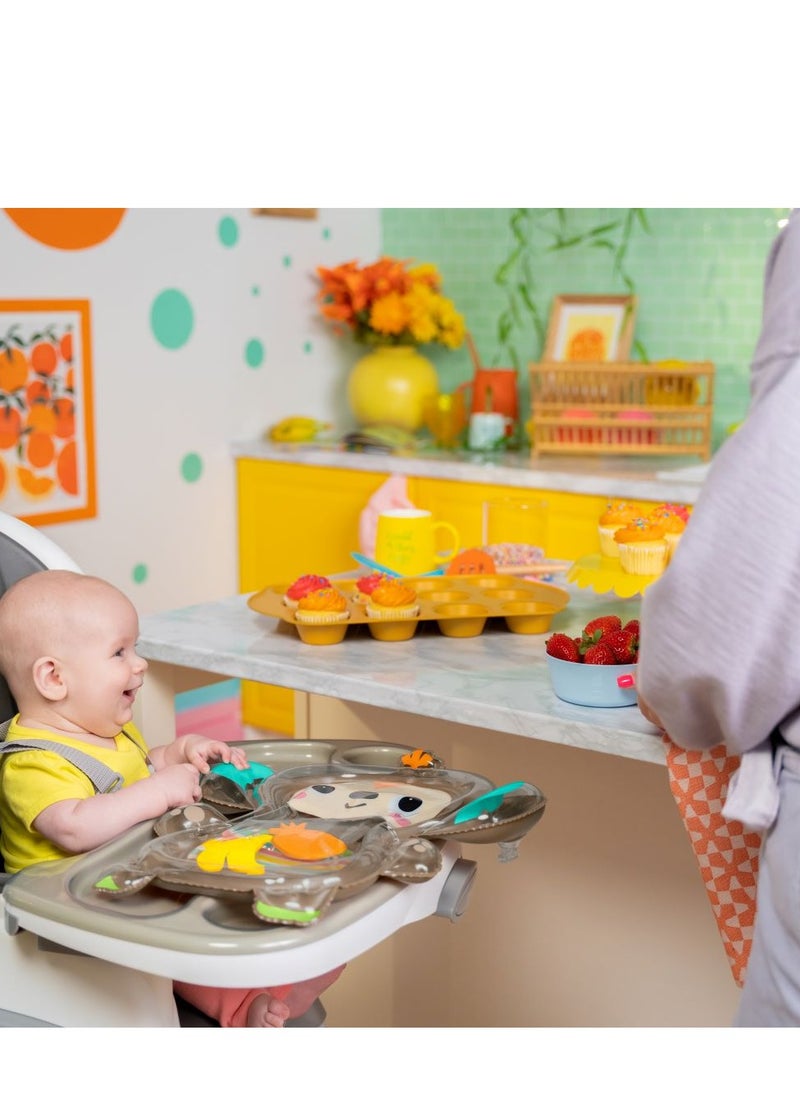Bright Starts - Hungry Monkey Tummy Time Water Mat, Sensory Play with Floating Fruit & Cause & Effect, Compact & Portable for Newborns+ - Image 1
