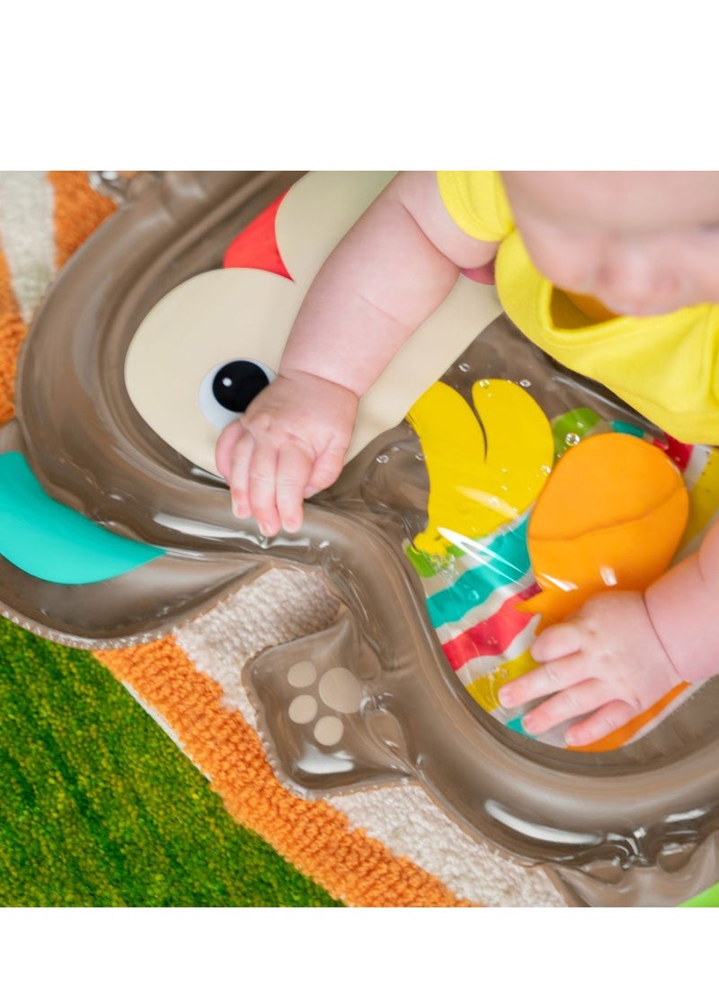 Bright Starts - Hungry Monkey Tummy Time Water Mat, Sensory Play with Floating Fruit & Cause & Effect, Compact & Portable for Newborns+ - Image 1