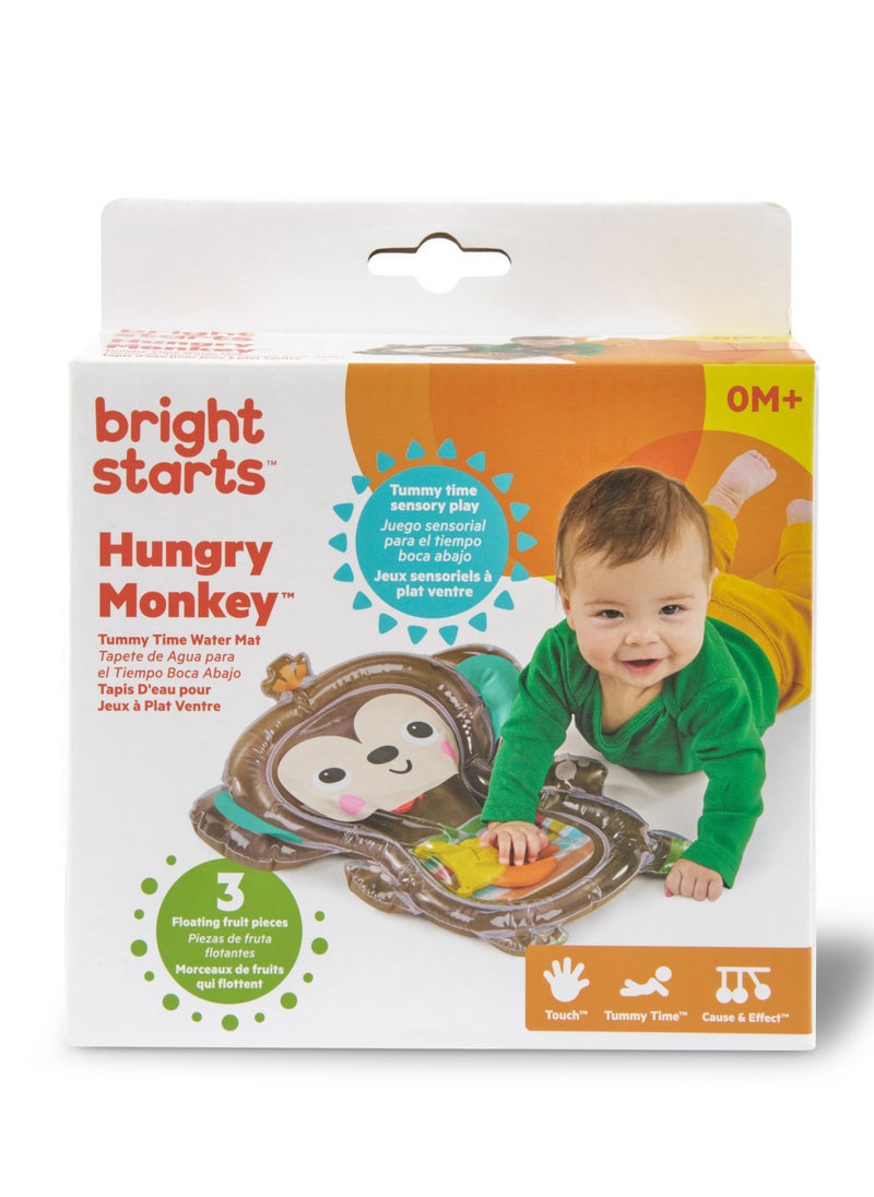 Bright Starts - Hungry Monkey Tummy Time Water Mat, Sensory Play with Floating Fruit & Cause & Effect, Compact & Portable for Newborns+ - Image 1