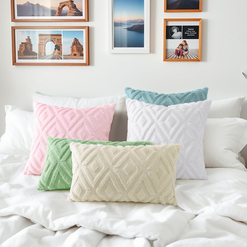 decorUhome Spring Couch Throw Pillow Covers 18x18 Set of 2, Decorative Soft Plush Faux Fur Wool Accent Pillow Covers for Modern Farmhouse Bed Sofa Living Room, Pure White - Image 5