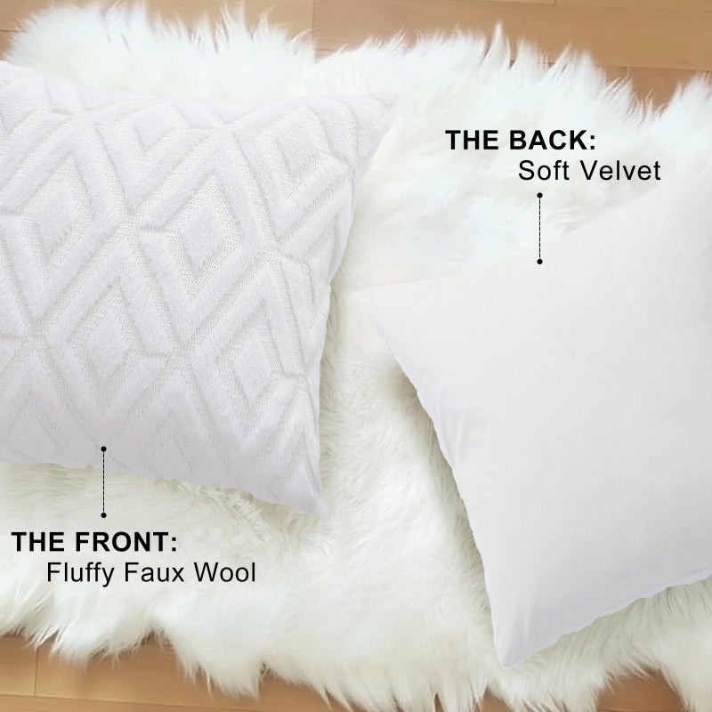 decorUhome Spring Couch Throw Pillow Covers 18x18 Set of 2, Decorative Soft Plush Faux Fur Wool Accent Pillow Covers for Modern Farmhouse Bed Sofa Living Room, Pure White - Image 4