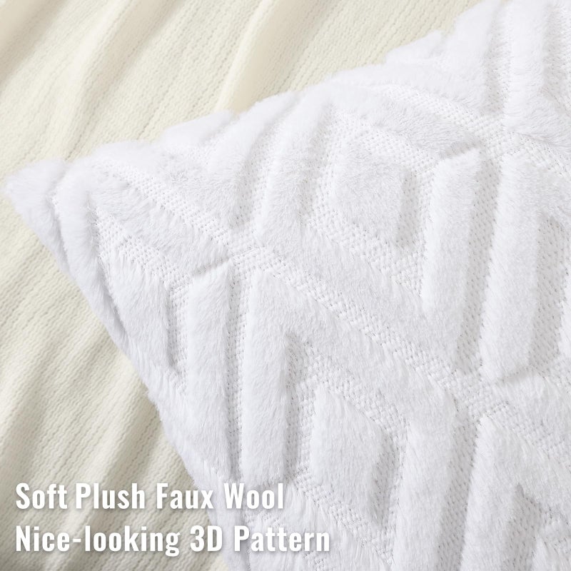 decorUhome Spring Couch Throw Pillow Covers 18x18 Set of 2, Decorative Soft Plush Faux Fur Wool Accent Pillow Covers for Modern Farmhouse Bed Sofa Living Room, Pure White - Image 2