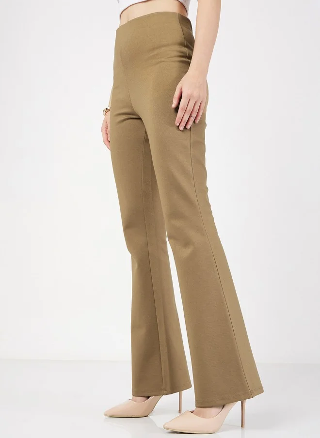 SASSAFRAS Beige Slim Fit Bootcut Trousers for Women