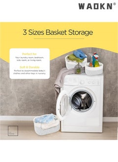 WAOKN Cotton Rope Storage Baskets - Set of 3 | Small Grey & White Baskets for Shelves | Organizer Bins for Nursery & Bathroom  - Image 5