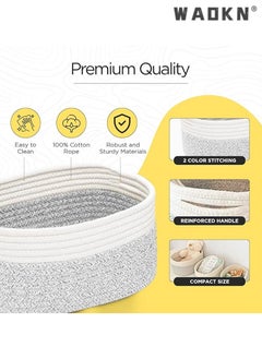 WAOKN Cotton Rope Storage Baskets - Set of 3 | Small Grey & White Baskets for Shelves | Organizer Bins for Nursery & Bathroom  - Image 3