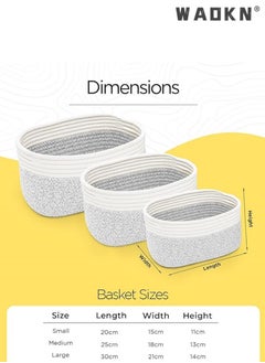 WAOKN Cotton Rope Storage Baskets - Set of 3 | Small Grey & White Baskets for Shelves | Organizer Bins for Nursery & Bathroom  - Image 2
