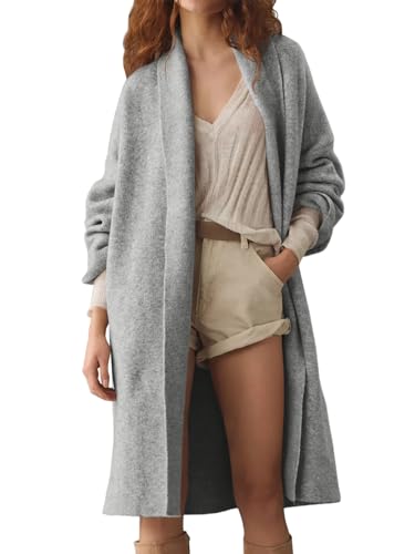 Saodimallsu Womens Open Front Chunky Cardigan Long Oversized Loose Knit Coatigan Sweater Jacket 2024 Fall Coats Light Grey - Image 2