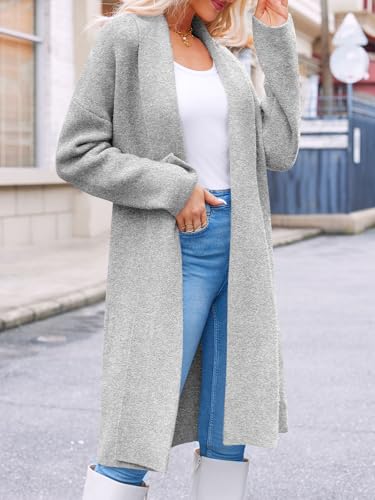 Saodimallsu Womens Open Front Chunky Cardigan Long Oversized Loose Knit Coatigan Sweater Jacket 2024 Fall Coats Light Grey - Image 5