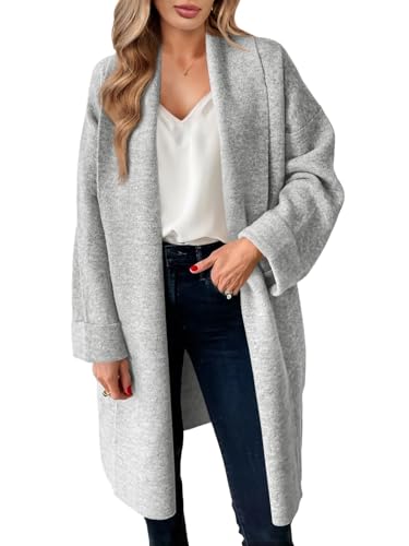 Saodimallsu Womens Open Front Chunky Cardigan Long Oversized Loose Knit Coatigan Sweater Jacket 2024 Fall Coats Light Grey - Image 1