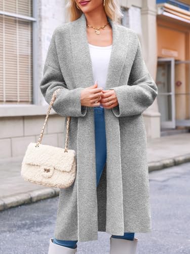 Saodimallsu Womens Open Front Chunky Cardigan Long Oversized Loose Knit Coatigan Sweater Jacket 2024 Fall Coats Light Grey - Image 3