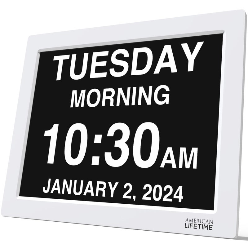 American Lifetime New 2024 Dementia Clock Large Digital Clock for Seniors Digital Clock Large Display Custom Alarms Clock with Day Date for Elderly Large Number Digital Clock White 15 Inch