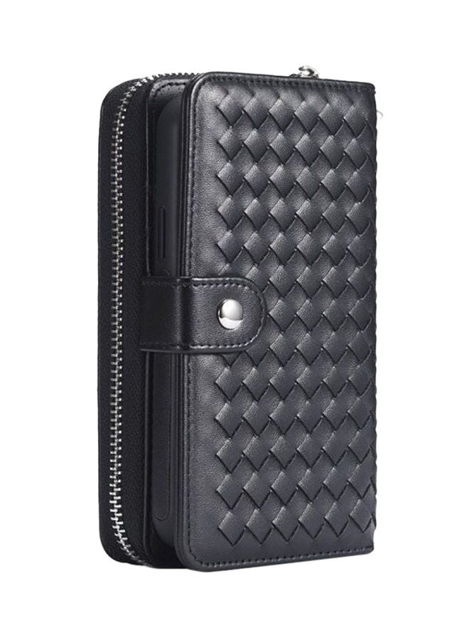 NIBEMINENT Woven Leather Wallet Case For Apple iPhone 12/12 Pro Black - Image 1