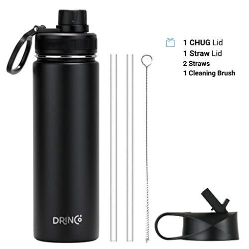 Drinco Stainless Steel Water Bottle Spout Lid Vacuum Insulated Double Wall Water Bottle Wide Mouth (40oz 32oz 22oz 18oz 14oz) Leak Proof Keep Cold Sport Camping Hiking (22 oz, 22oz Black) - Image 2