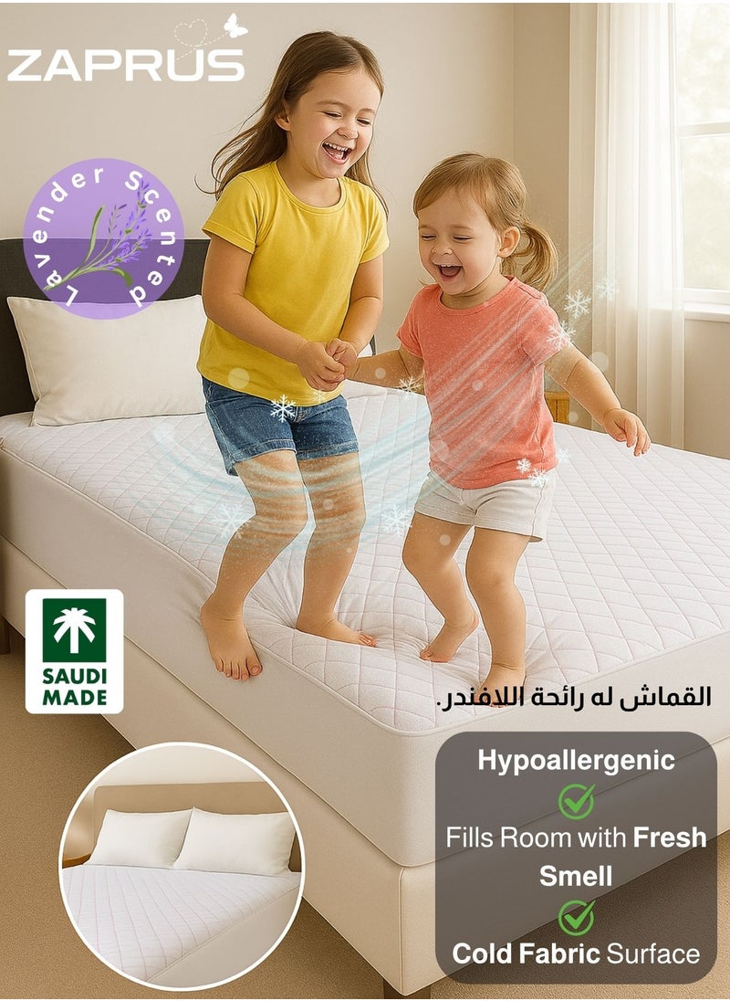 زابروس واقي مرتبة زابروس كول، برائحة اللافندر – يبرد بمقدار 5 درجات مئوية، قابل للتنفس، مضاد للحساسية، مقاوم للماء، ينظم درجة الحرارة، بأسلوب ملاءة مفروشة – راحة فاخرة مع عطر يدوم طويلاً  - Image 3