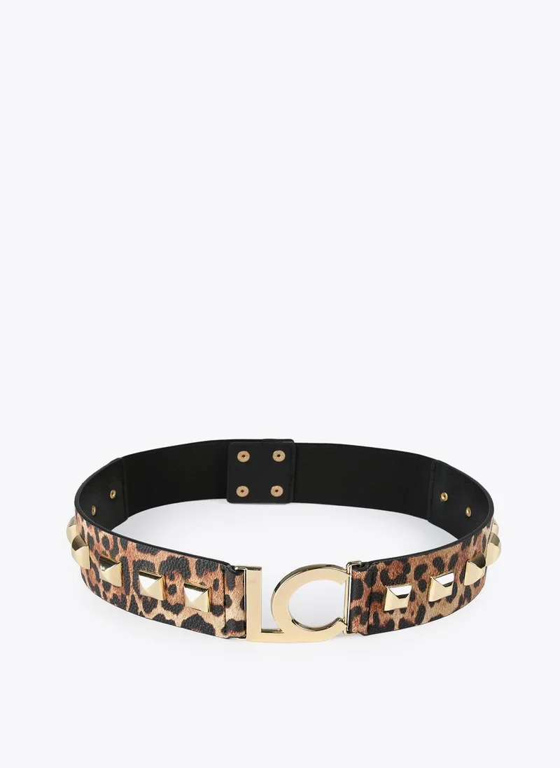 Lola Casademunt Animal print elastic belt with studs